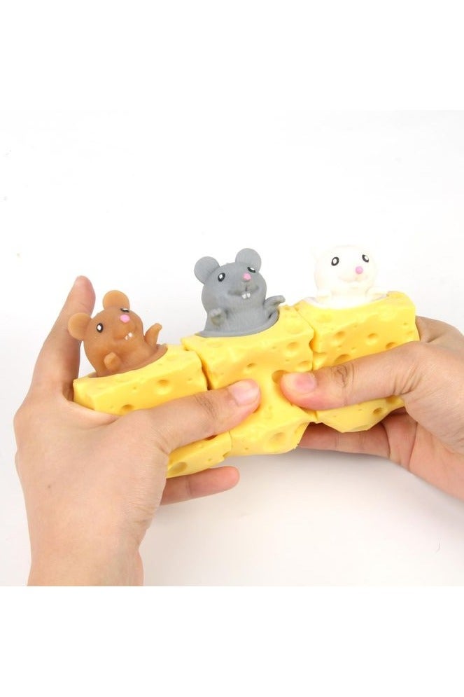 3 Pcs Cheese Toy Cheese Stress Ball Fidget Toys Mice in Squishy Cheese Anxiety Toys Mouse Office Toy Sensory Mouse Toys for Birthday Gifts Stress Relief Party Favors, Grey Brown White - Image 1