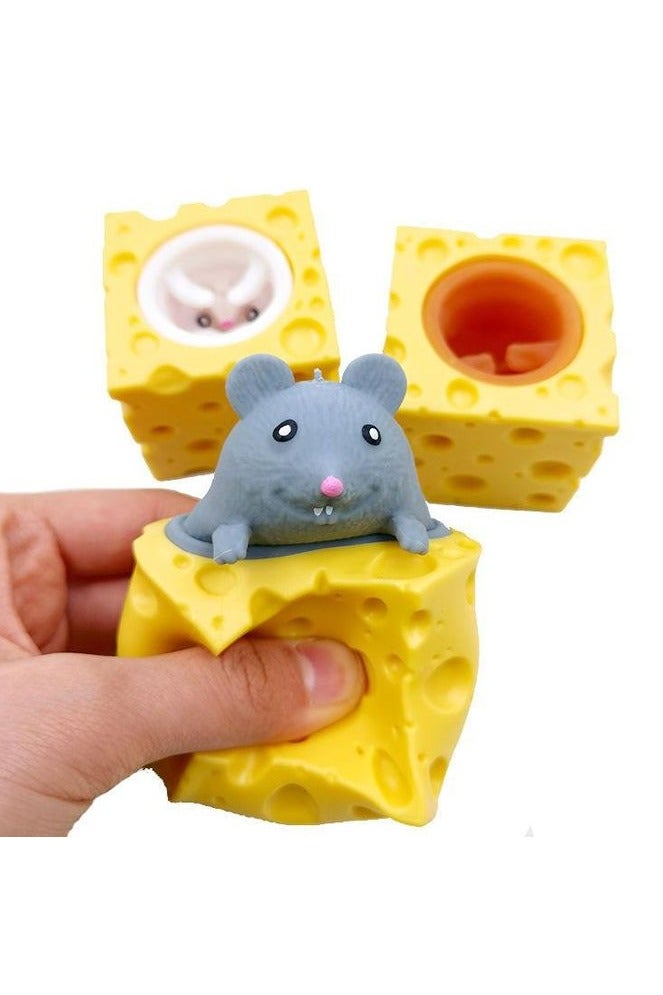 3 Pcs Cheese Toy Cheese Stress Ball Fidget Toys Mice in Squishy Cheese Anxiety Toys Mouse Office Toy Sensory Mouse Toys for Birthday Gifts Stress Relief Party Favors, Grey Brown White - Image 3
