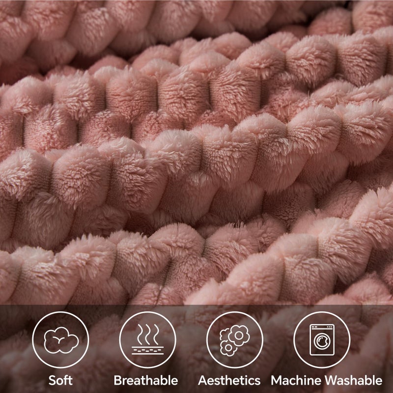 BEDELITE Fleece Blanket - 3D Jacquard Decorative Dusty Pink Throw Blankets for Couch & Bed, Soft and Cozy Warm Plush Fluffy Blanket All Seasons Suitable, 50x60Inches - Image 3