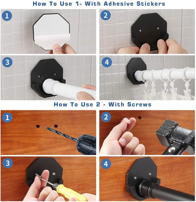 TAGVE Shower Curtain Rod Holder 2PCS, Adhesive Shower Rod Wall Mount Holder for Wall/Bathroom, No Drilling/Stick On, Persistent Viscous (Shower Curtain Rod Not Included) (Black) - Image 3