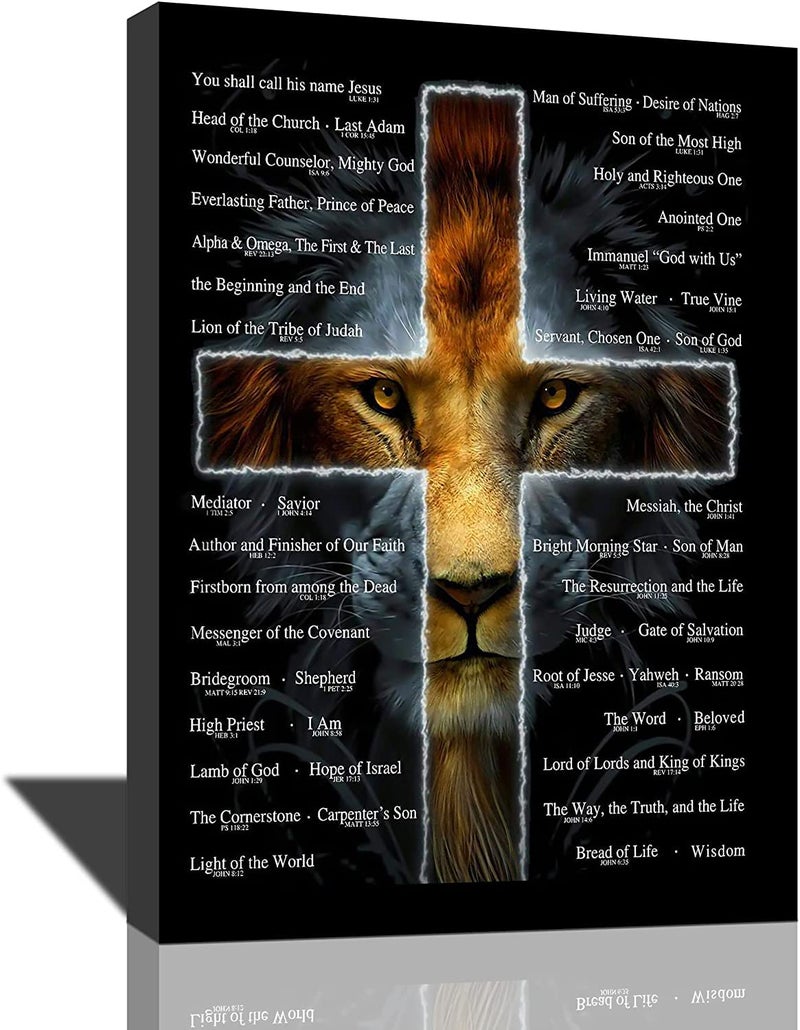 MountFlow Christian Lion Wall Art Scripture Bible Verse Wall Decor Lion of Judah Poster Religious Canvas Prints Painting Framed Artwork for Bedroom Living Room Church 12x16