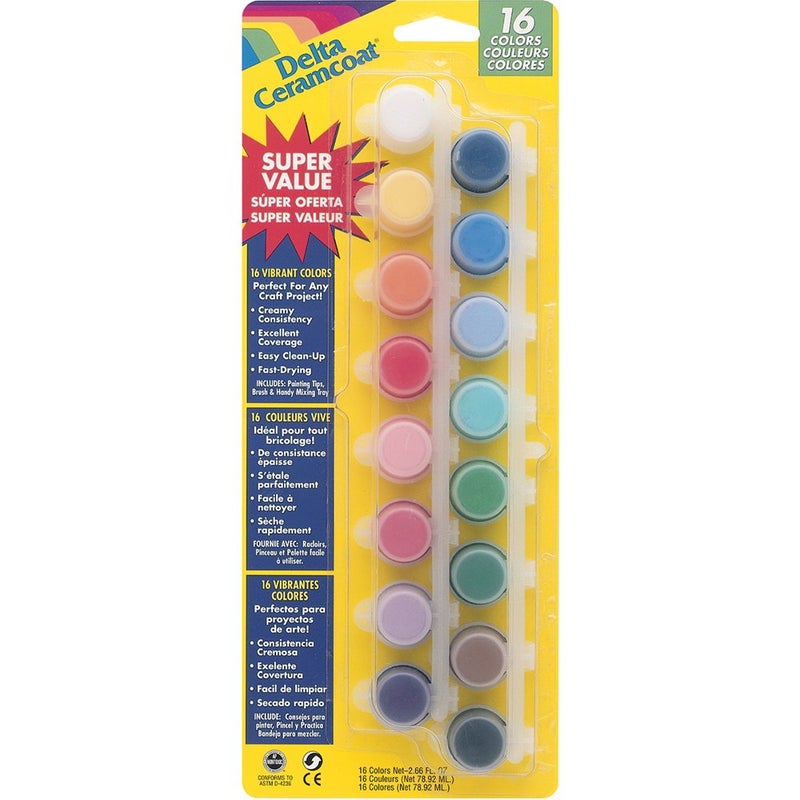 Delta Creative Ceramcoat Paint Pot 16Color Super Value Set 2957