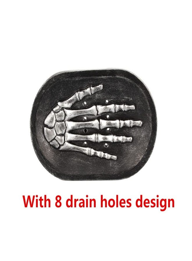Jilukibo Resin Skeleton Handbone Soap Dish Holder, Water Draining Soap Tray for Bathroom Countertop Shower, Halloween Ghost Skull Hand Soap Rack Organizer (Black) - Image 3
