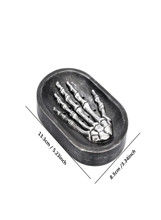 Jilukibo Resin Skeleton Handbone Soap Dish Holder, Water Draining Soap Tray for Bathroom Countertop Shower, Halloween Ghost Skull Hand Soap Rack Organizer (Black) - Image 2