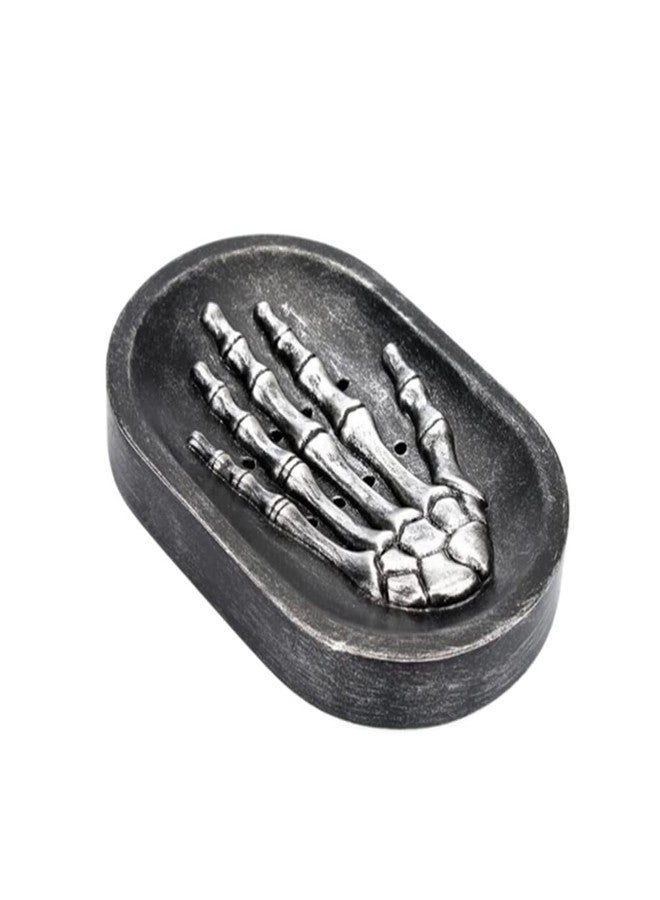 Jilukibo Resin Skeleton Handbone Soap Dish Holder, Water Draining Soap Tray for Bathroom Countertop Shower, Halloween Ghost Skull Hand Soap Rack Organizer (Black) - Image 1