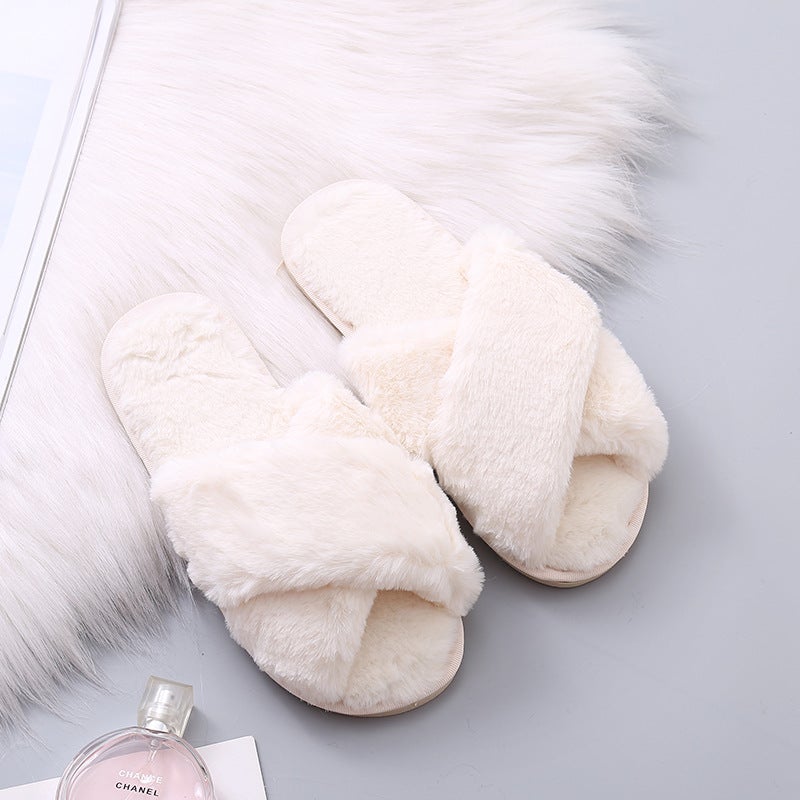 Women''s slippers 2021 spring and autumn new cross flat furry women''s slippers comfortable warm foreign trade plus size slippers wholesale - Image 4