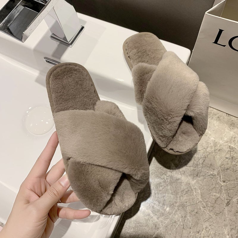 Women''s slippers 2021 spring and autumn new cross flat furry women''s slippers comfortable warm foreign trade plus size slippers wholesale - Image 5
