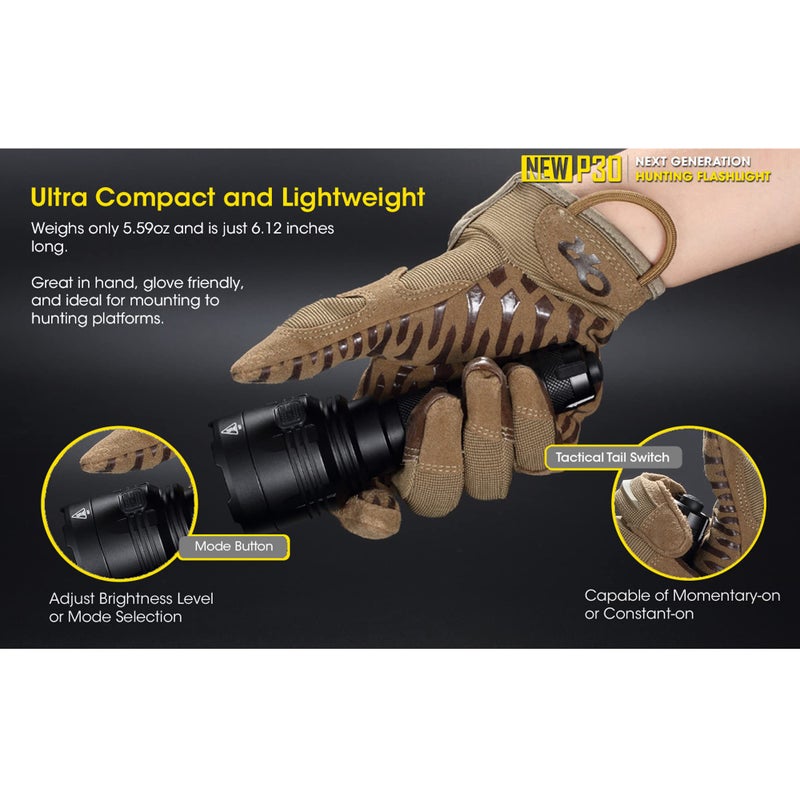 Nitecore New P30 1000 Lumen 676 Yard Long Throw Hunting Flashlight, NL2150R with Build-in USB-C Port, and LumenTac Organizer - Image 4