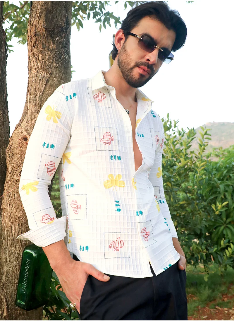 كامبوس سوترا Men's Chalk White Butterfly Pine Shirt