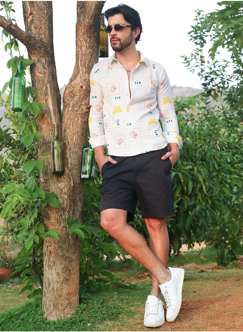 كامبوس سوترا Men's Chalk White Butterfly Pine Shirt