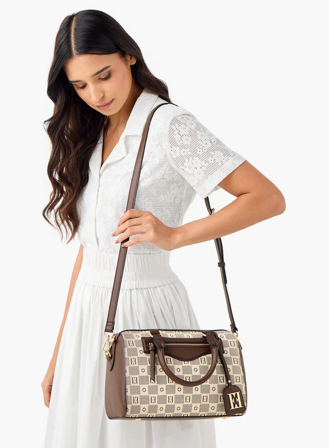 ELLE Printed Tote Bag with Double Handle and Zip Closure