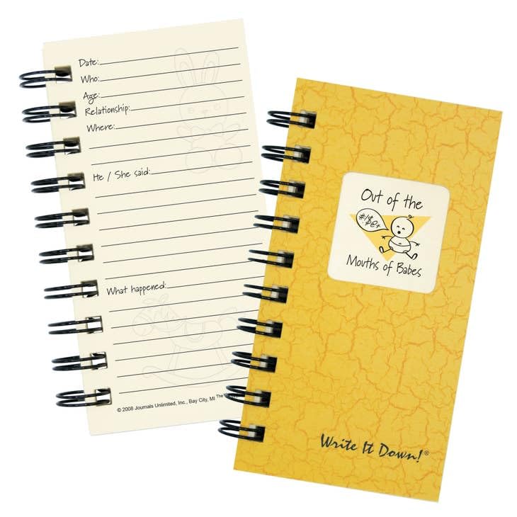 Write it Down series by Journals Unlimited, Guided Journal, Out of the Mouths of Babes Journal, Mini-Size 3”x5.5”, Yellow Hard Cover, Made in USA - Image 1