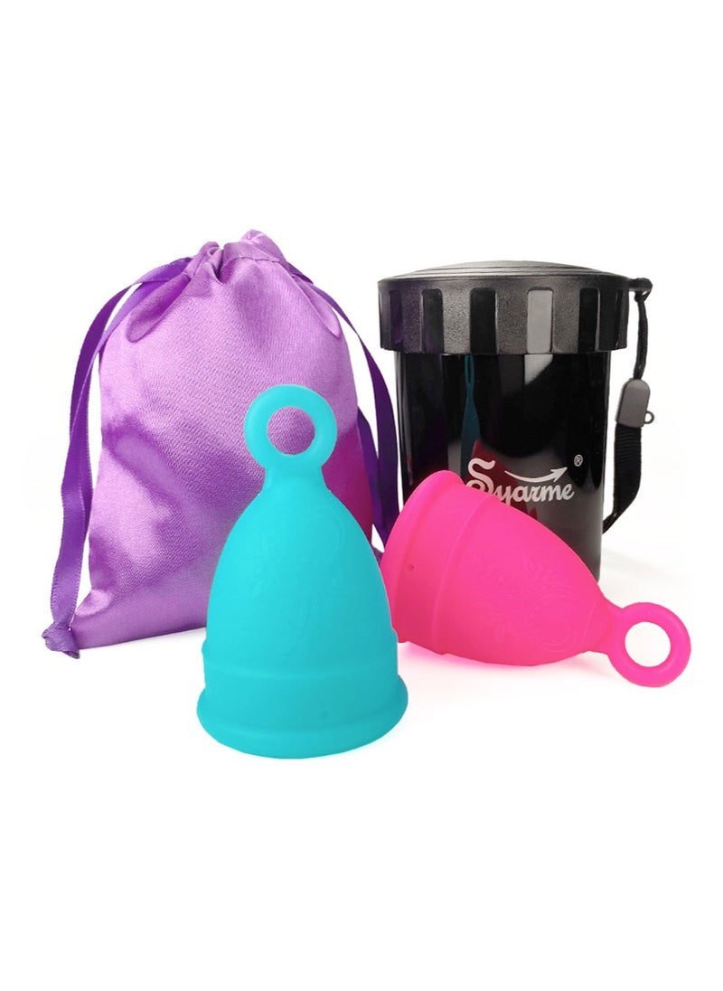 Syarme - Menstrual Cup, Reusable Period Cup, Made of Medical Silicone, Replacement for Tampons and Pads, Contains 2 Menstrual Cups S and S, Washing Sterilizer Bottle and Cloth Bag - Image 1