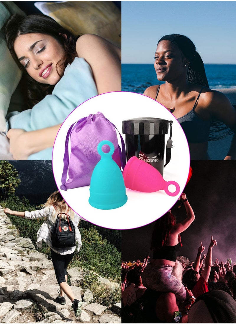 Syarme - Menstrual Cup, Reusable Period Cup, Made of Medical Silicone, Replacement for Tampons and Pads, Contains 2 Menstrual Cups S and S, Washing Sterilizer Bottle and Cloth Bag - Image 1