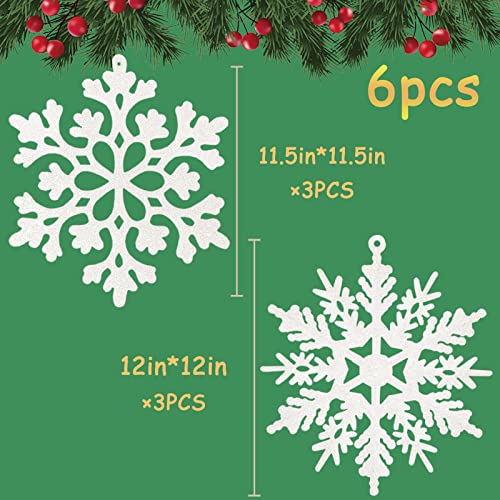 kockuu 6pcs Large White Snowflakes Ornaments 12” Big Plastic Glitter Snowflake for Winter Indoor Outdoor Christmas Tree Window Room Decorations Giant Craft Snowflakes - Image 5