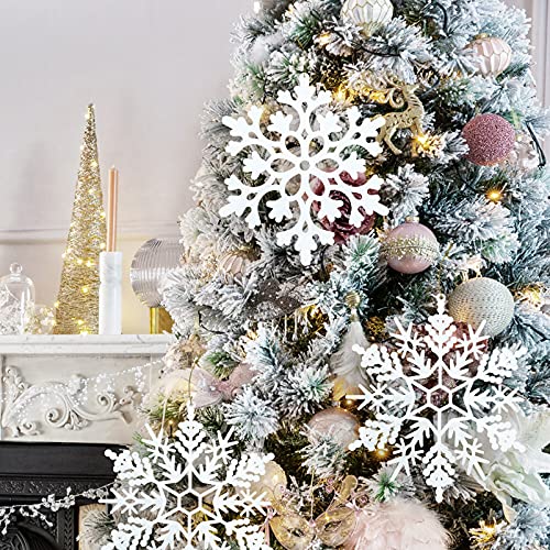 kockuu 6pcs Large White Snowflakes Ornaments 12” Big Plastic Glitter Snowflake for Winter Indoor Outdoor Christmas Tree Window Room Decorations Giant Craft Snowflakes - Image 3