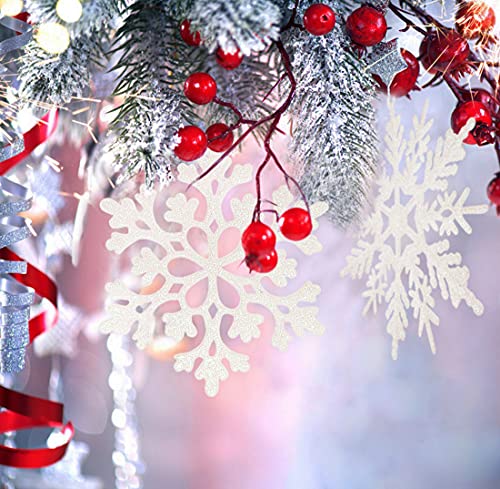 kockuu 6pcs Large White Snowflakes Ornaments 12” Big Plastic Glitter Snowflake for Winter Indoor Outdoor Christmas Tree Window Room Decorations Giant Craft Snowflakes - Image 2