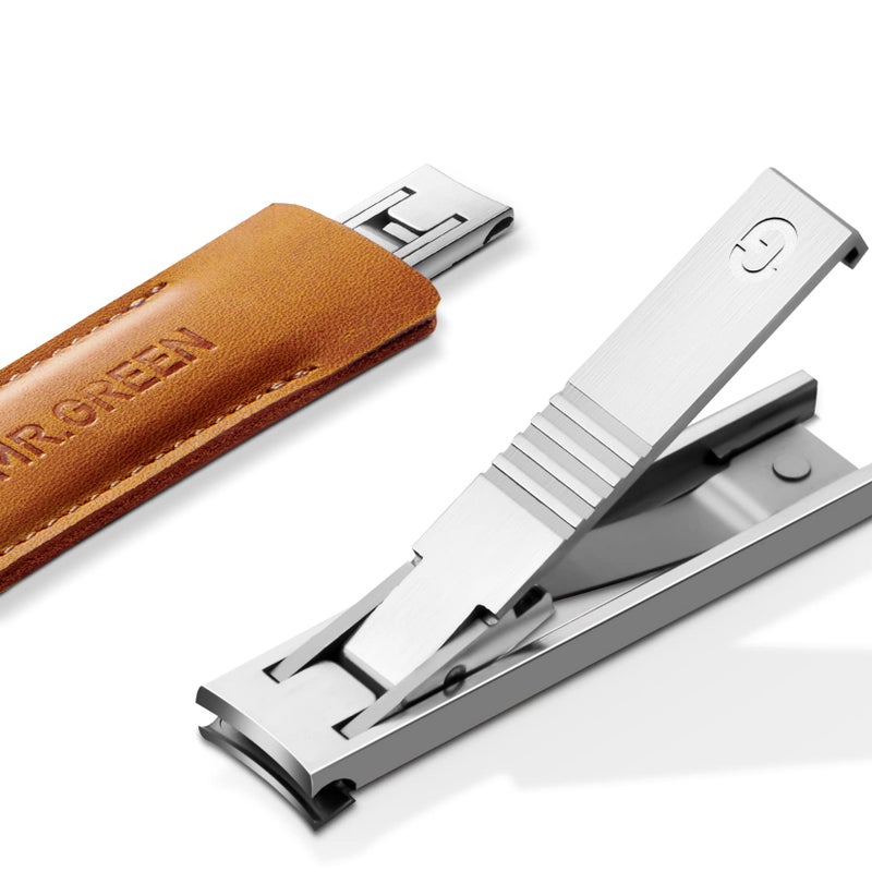 MrGreen MRGREEN Ultra Thin Nail Clippers German Precision Manufacturing Technology Nail Cutters with Cow Leather Cover Superior Texture Light Brown 