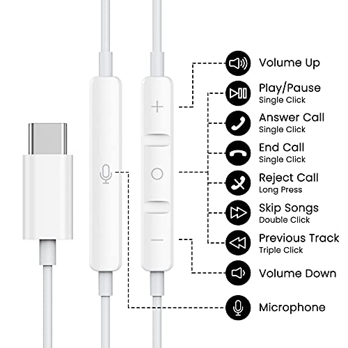 BENEWY سماعات USB C لجهاز iPhone 17 16 15 Pro Max Plus iPad Pro سماعات USB C مع ميكروفون تحكم في الصوت سماعات سلكية USB C سماعات USB Type C لجهاز Google Pixel 8 Samsung S25 S24 S23 S22 S21 S20 A55 - Image 2