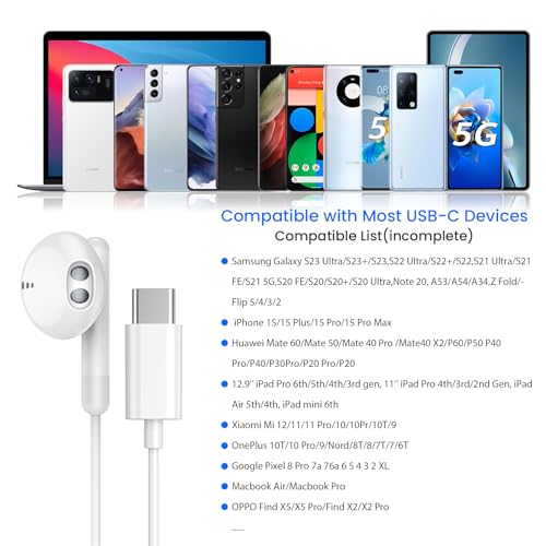 BENEWY سماعات USB C لجهاز iPhone 17 16 15 Pro Max Plus iPad Pro سماعات USB C مع ميكروفون تحكم في الصوت سماعات سلكية USB C سماعات USB Type C لجهاز Google Pixel 8 Samsung S25 S24 S23 S22 S21 S20 A55 - Image 5