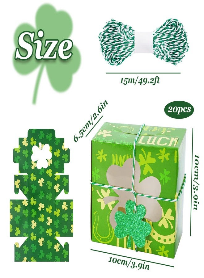 Whaline 20Pcs St. Patrick's Day Treat Box with Window Green Shamrock Candy Cookie Boxes with Glitter Clover Paper Tags Cardboard Gift Container for Irish Holiday Party Favors Supplies - Image 3