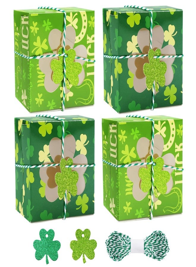 Whaline 20Pcs St. Patrick's Day Treat Box with Window Green Shamrock Candy Cookie Boxes with Glitter Clover Paper Tags Cardboard Gift Container for Irish Holiday Party Favors Supplies - Image 1