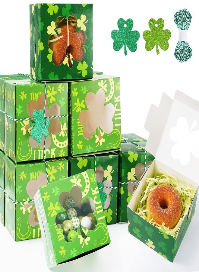 Whaline 20Pcs St. Patrick's Day Treat Box with Window Green Shamrock Candy Cookie Boxes with Glitter Clover Paper Tags Cardboard Gift Container for Irish Holiday Party Favors Supplies - Image 2