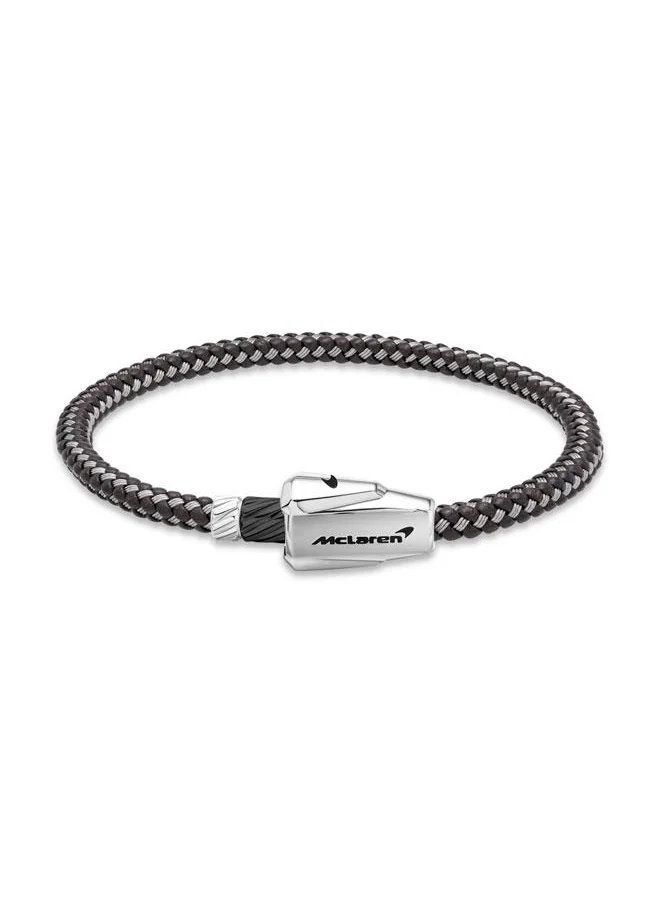 مكلارين Torque Leather Black and Silver Bracelet for Men 190 mm