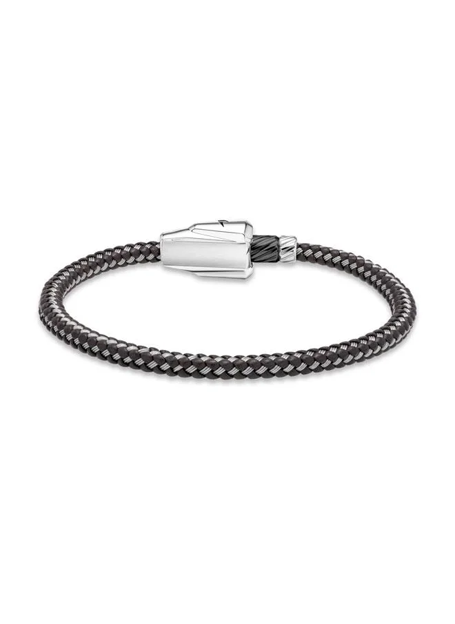 مكلارين Torque Leather Black and Silver Bracelet for Men 190 mm