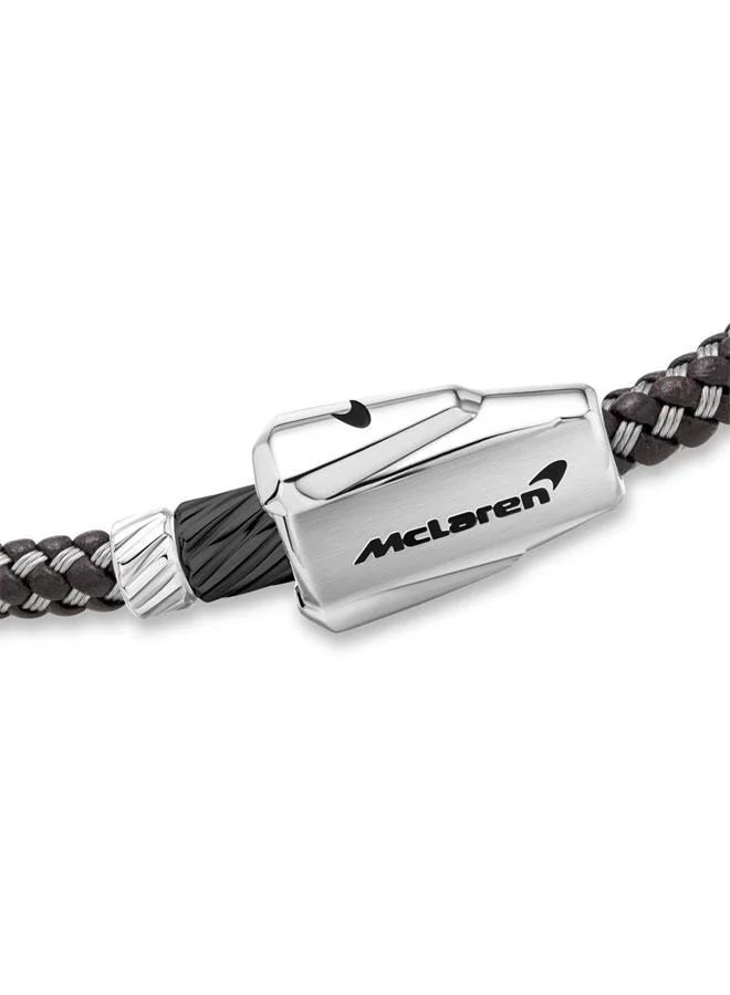 مكلارين Torque Leather Black and Silver Bracelet for Men 190 mm