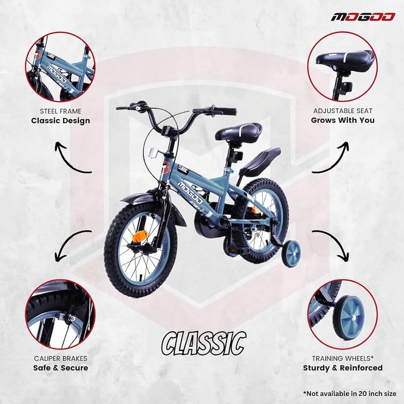 Mogoo Classic Kids Road Bike For 2-10 Years Old Girls & Boys, Adjustable Seat, Handbrake, Mudguards, Lightweight, 12/14/16 Inch Bicycle with Training Wheels, 20-Inch with Kickstand, Gift For Kids - Image 3
