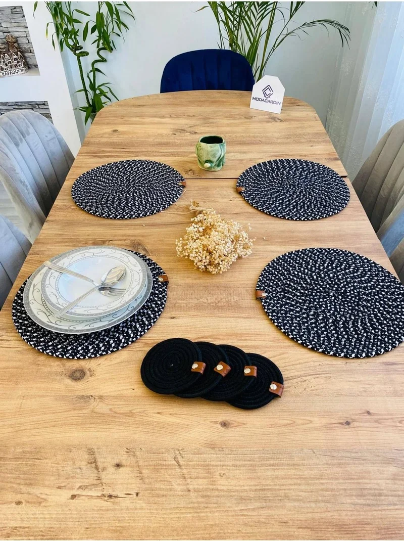 BDZ Deri BDZ Leather Wicker Jute Presentation Plate Mat American Service and Coasters 8 Pieces