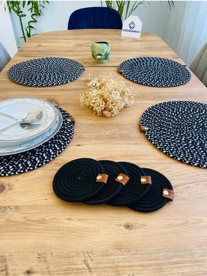 BDZ Deri BDZ Leather Wicker Jute Presentation Plate Mat American Service and Coasters 8 Pieces