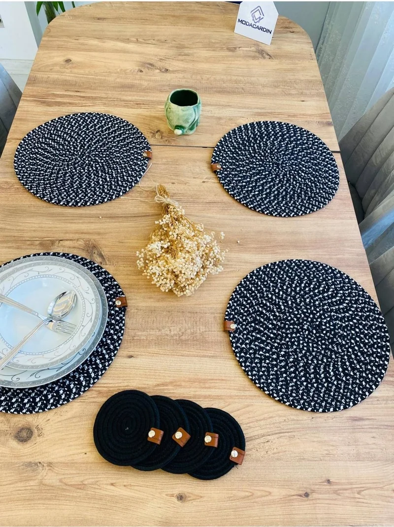 BDZ Deri BDZ Leather Wicker Jute Presentation Plate Mat American Service and Coasters 8 Pieces