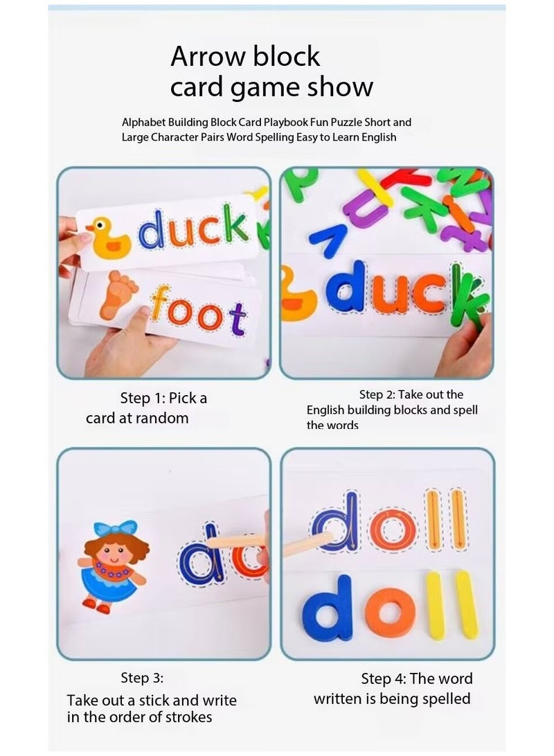 Wooden Reading Alphabet Spelling Games with 28 Cards Letter Words Puzzle for Kids Montessori Spinning Alphabet Learning Toy for Preschool Boys Girls  - Image 2