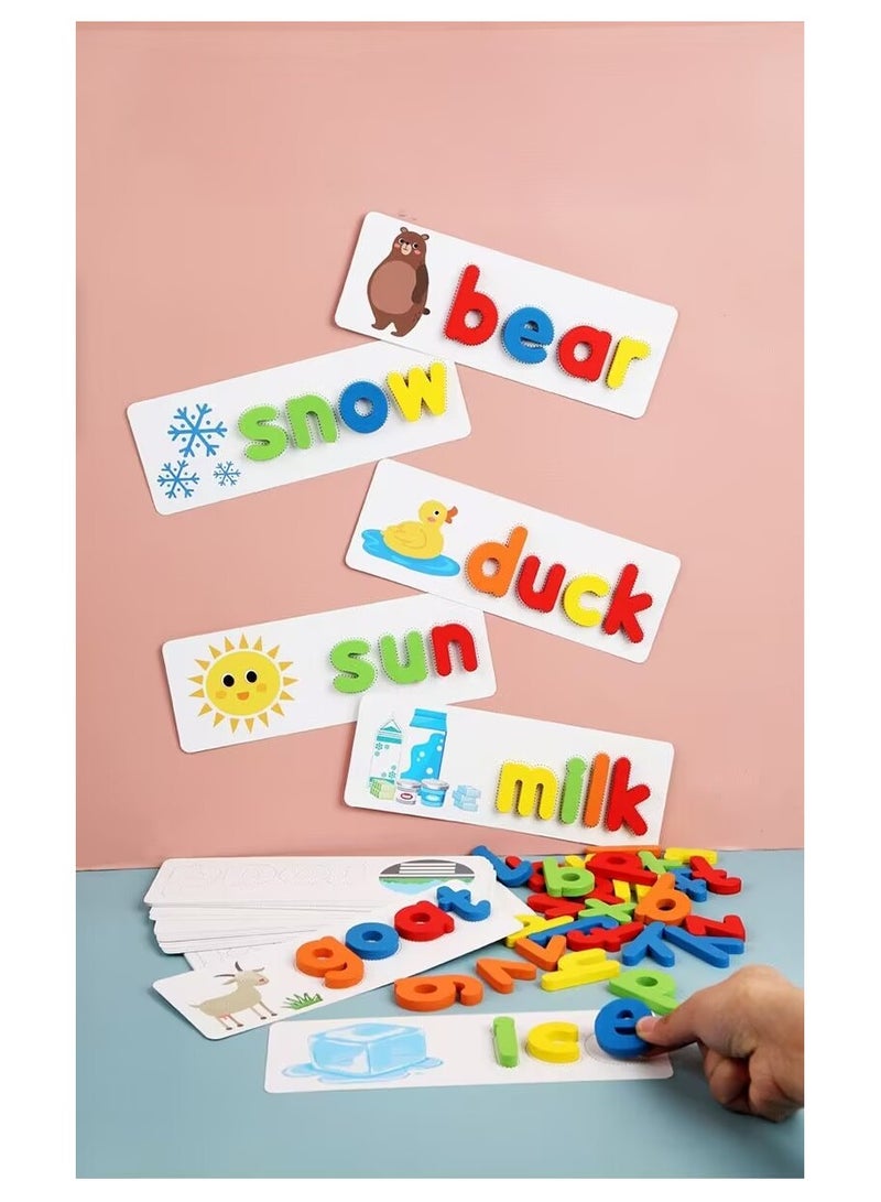 Wooden Reading Alphabet Spelling Games with 28 Cards Letter Words Puzzle for Kids Montessori Spinning Alphabet Learning Toy for Preschool Boys Girls  - Image 3