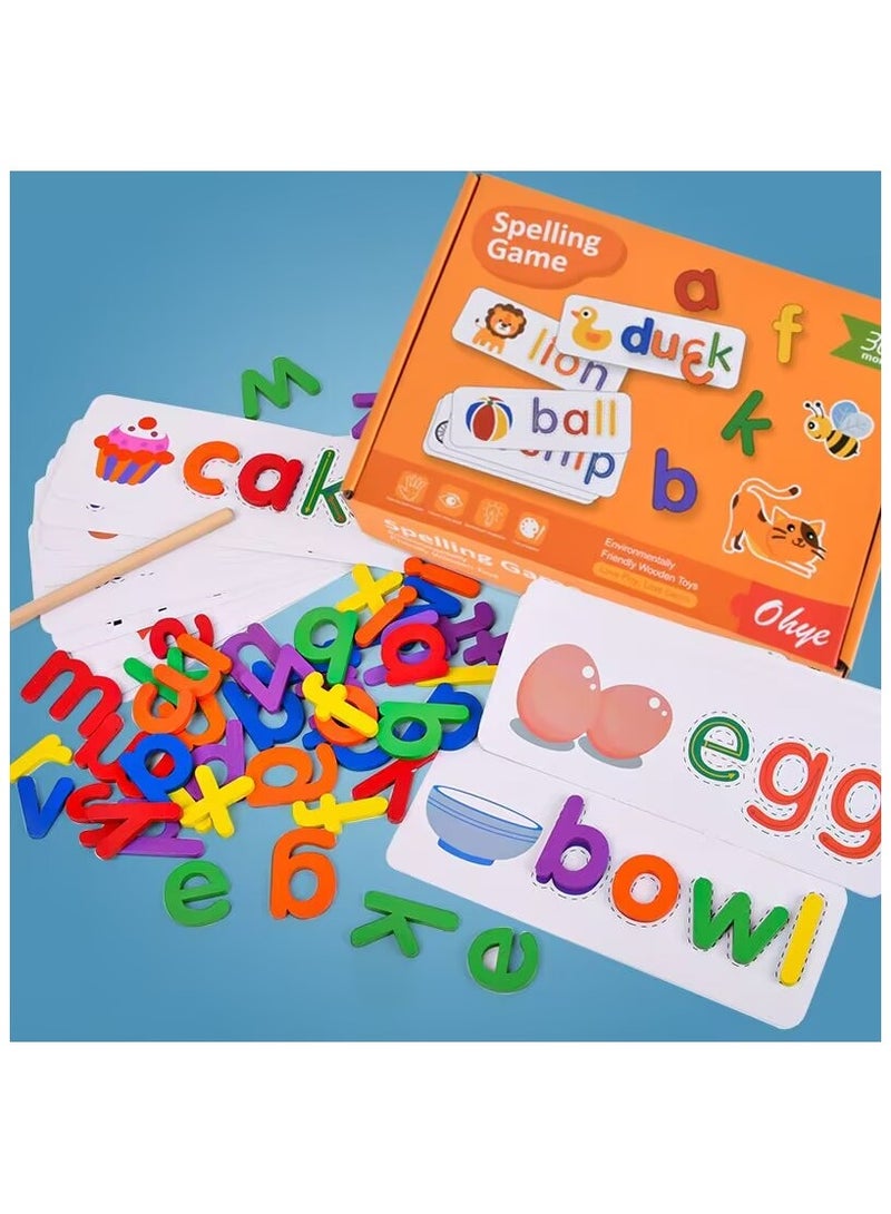 Wooden Reading Alphabet Spelling Games with 28 Cards Letter Words Puzzle for Kids Montessori Spinning Alphabet Learning Toy for Preschool Boys Girls  - Image 5