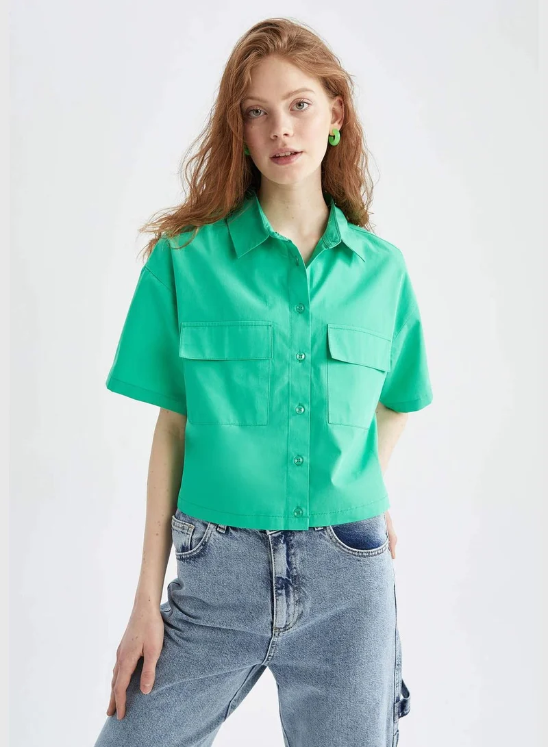 ديفاكتو Short Sleeve Double Side Pockets Poplin Shirt