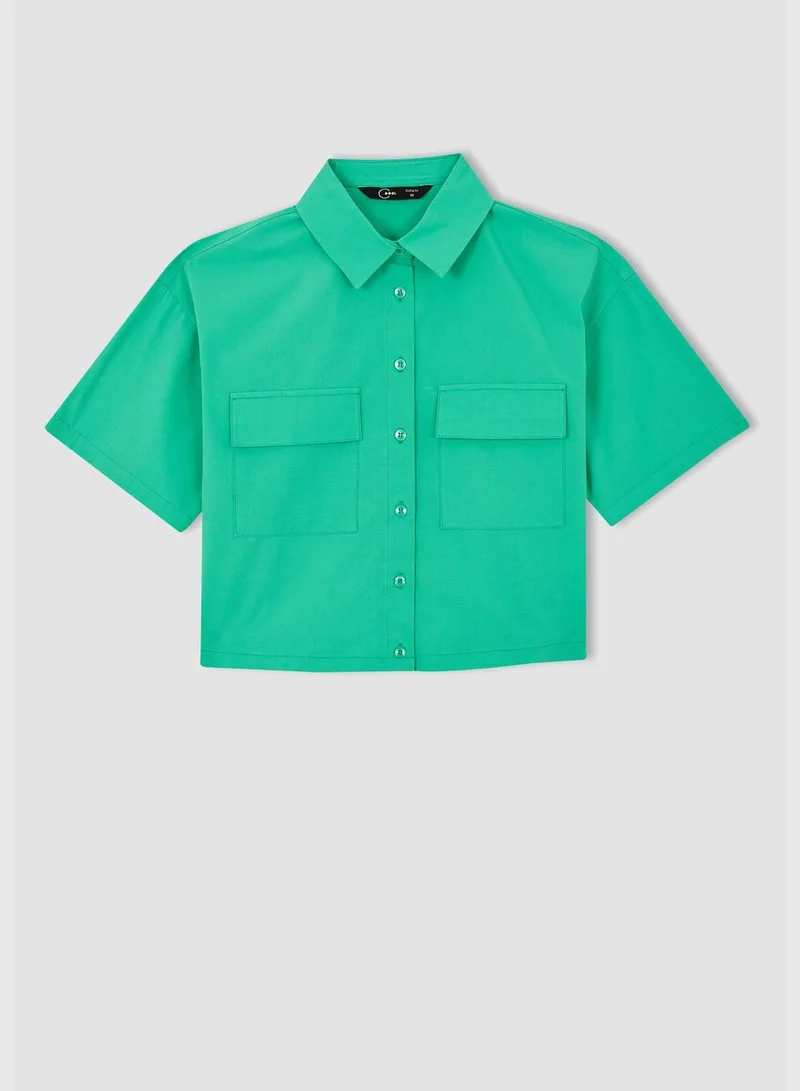 ديفاكتو Short Sleeve Double Side Pockets Poplin Shirt