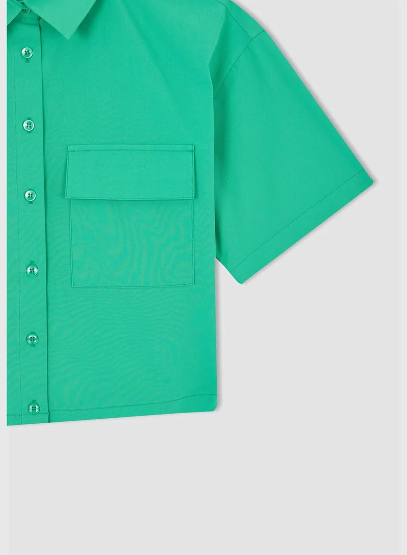 ديفاكتو Short Sleeve Double Side Pockets Poplin Shirt