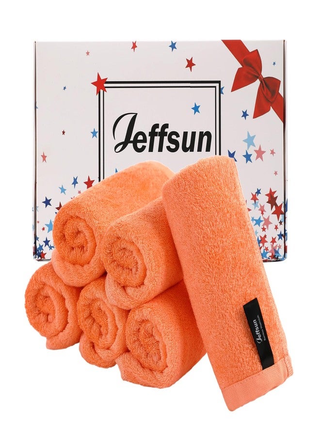 JEFFSUN Face Towels 6 Pack, Extra Large 13x13 inch Orange Wash Cloths for Face and Body, Super Soft and Absorbent Bath Washcloths on Sensitive Skin, Easy to Clean Quick Dry Facial Cleaning Cloths with Loop - Image 1