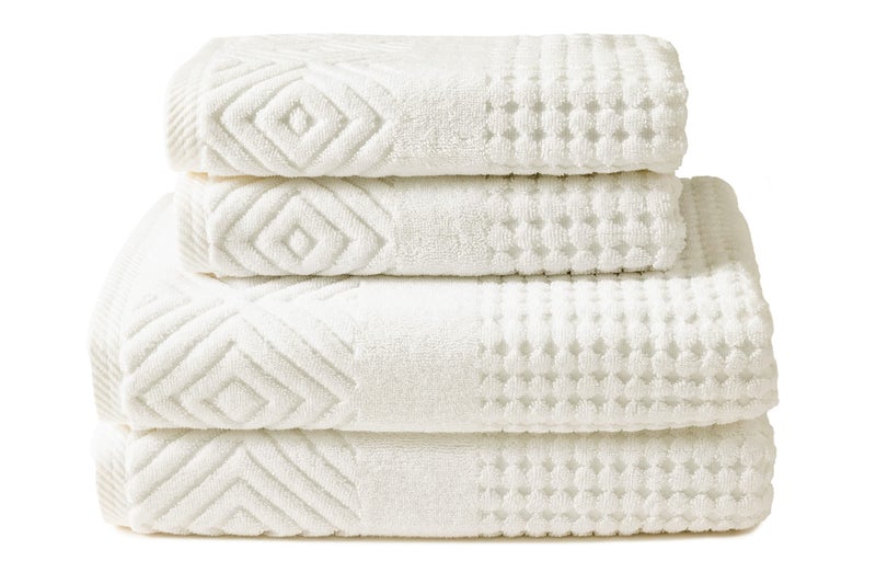 Texere 100 Organic Cotton Diamond Jacquard 700 GSM Luxury Bath Towel Sets Ultra Soft and Absorbent Hotel and Spa Quality Diamond Cream 2 Bath 2 Hand Towels