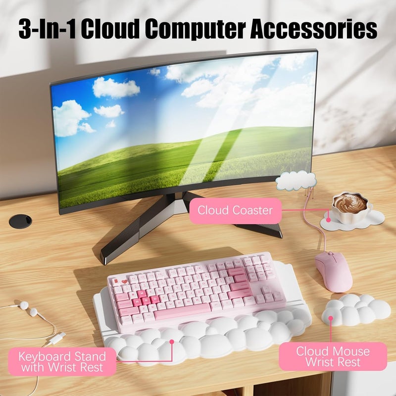 Lomil Ergonomic Wrist Rest for Keyboard and Mouse, Soft Memory Foam Cloud Keyboard Stand Pad with Wrist Rest Set, Easy Typing, Pain Relief, Comfort for Office, Work, Gaming - White - Image 5