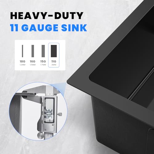 POPFLY 23 x 18 Inch Drop in Kitchen Sink, 304 Stainless Steel Overmount Single Bowl 9 Inch Deep Small Rv Sink Handmaed Bar Prep Top mount Utility Sink, Black - Image 3