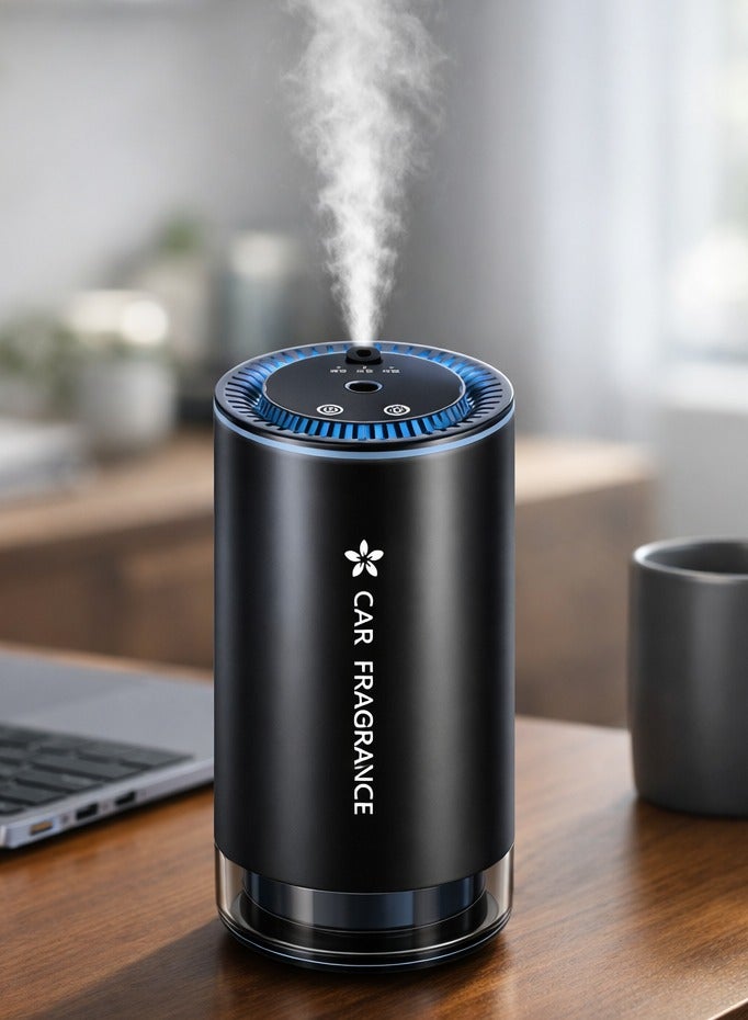 Smart Car Air Freshener Diffuser with Starry Sky Projection and 50ml Perfume Oil | Portable Automatic Ultrasonic Nano Atomizer Essential Oil Car Fragrance and Color Ambient Night Light, Rechargeable and Auto On/Off Intelligent - Black - Image 2