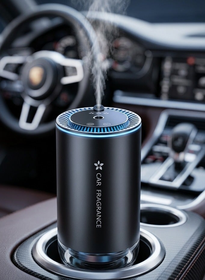 Smart Car Air Freshener Diffuser with Starry Sky Projection and 50ml Perfume Oil | Portable Automatic Ultrasonic Nano Atomizer Essential Oil Car Fragrance and Color Ambient Night Light, Rechargeable and Auto On/Off Intelligent - Black - Image 3