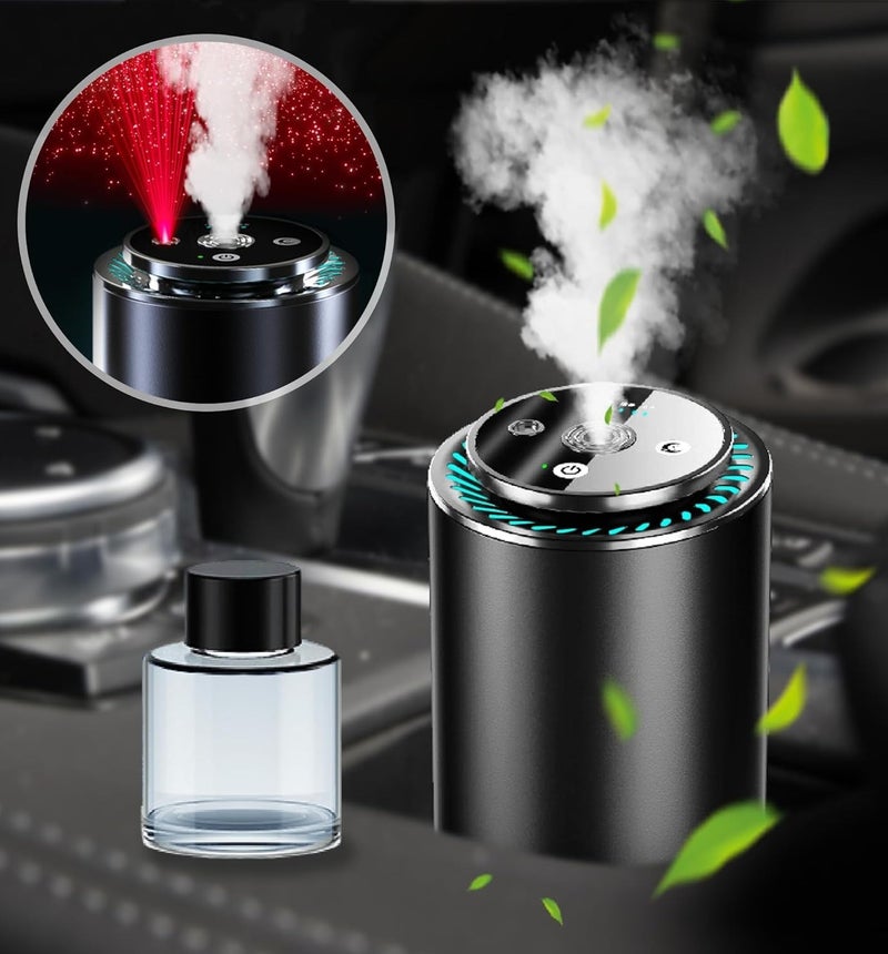 Smart Car Air Freshener Diffuser with Starry Sky Projection and 50ml Perfume Oil | Portable Automatic Ultrasonic Nano Atomizer Essential Oil Car Fragrance and Color Ambient Night Light, Rechargeable and Auto On/Off Intelligent - Black - Image 4