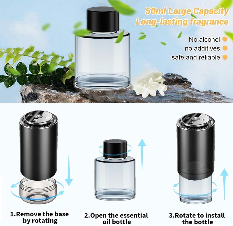 Smart Car Air Freshener Diffuser with Starry Sky Projection and 50ml Perfume Oil | Portable Automatic Ultrasonic Nano Atomizer Essential Oil Car Fragrance and Color Ambient Night Light, Rechargeable and Auto On/Off Intelligent - Black - Image 5