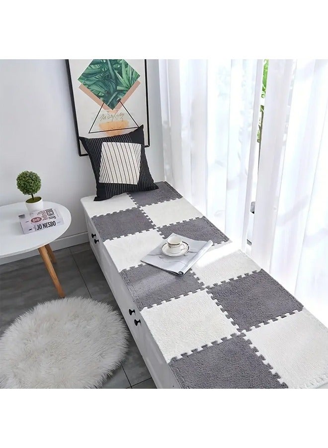 12 Pcs Plush Foam Floor Mat Square Interlocking Carpet Tiles with Border Fluffy Play Mat Floor Tiles Soft Climbing Area Rugs for Home Playroom Decor, 30x30x1cm (White and Grey) - Image 3