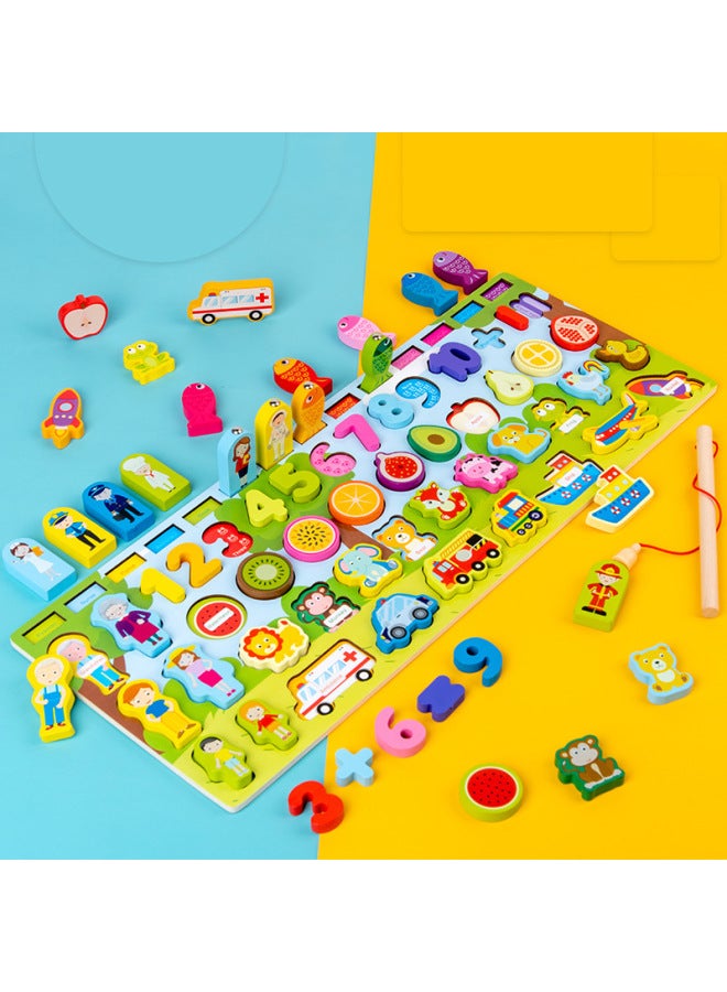 Wooden Logarithmic Board Children's Early Education Magnetic Fishing Digital Puzzle Building Blocks Matching Board Educational Toys-Color:XBL-letter Traffic Log Board 0.79KG - Image 4